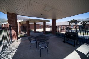 Outdoor eating area at a skilled nursing facility